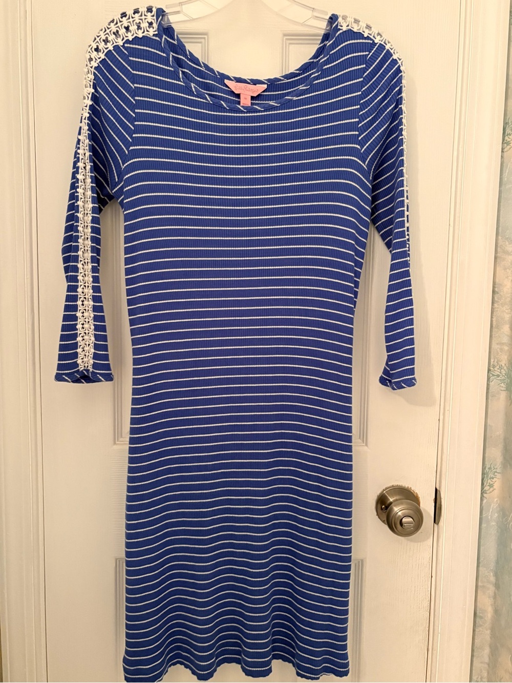 Blue Striped Crochet-Trim Midi Dress - Lilly Pulitzer